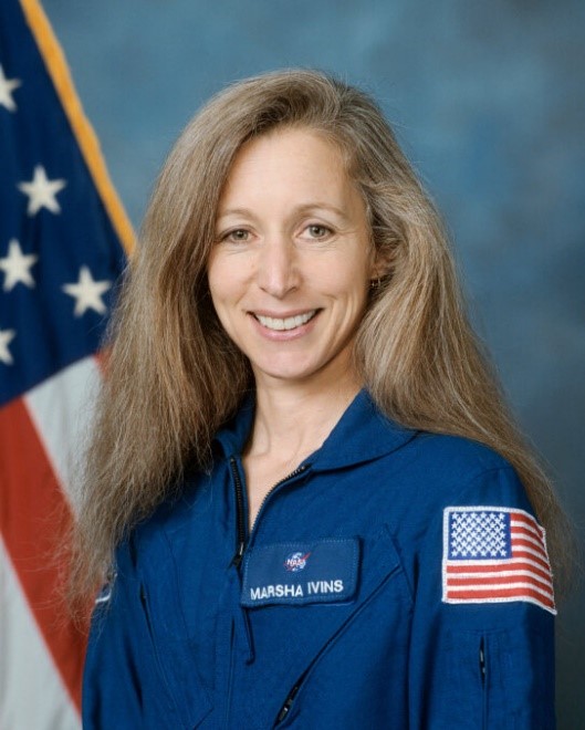 Marsha Ivins, STS-32, STS-46, STS-62, STS-81 and STS-98

Female astronaut in blue flight suite. 